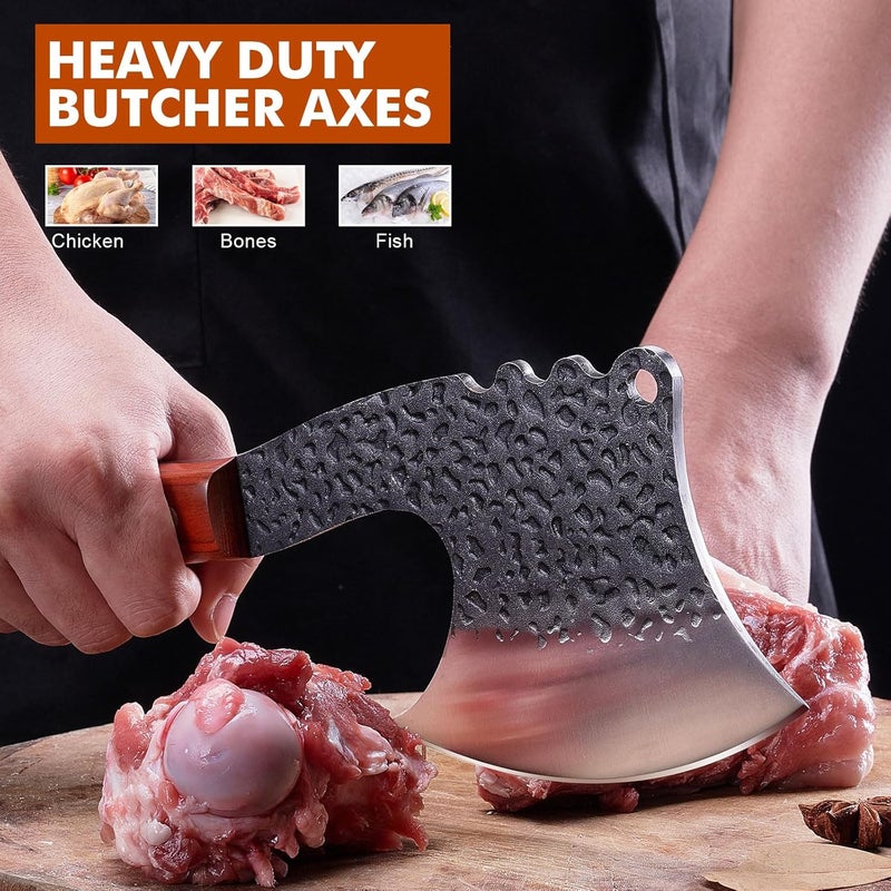 OPAYLY Meat Bone Cleaver Knife Heavy Duty Bone Choppe for Meat Cutting Hand Forged Butcher Axes with Cover cleavers High Carbon meat cleaver for Kitchen Outdoor Camping BBQ gifts for men - Image 3